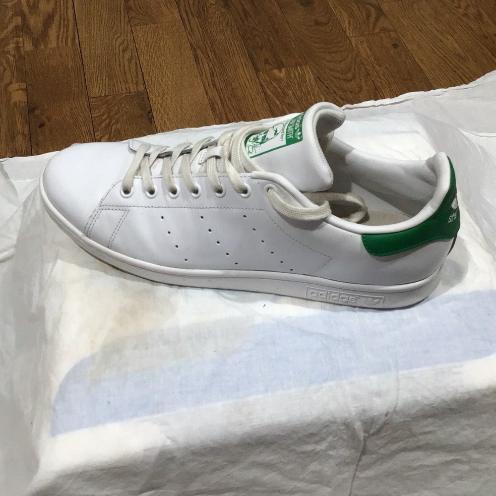 Adidas Men's White Sneakers with Green Accents